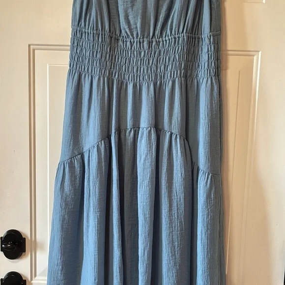 NWT Vince Medium Dusty Blue Gauze Tiered V-Neck Sleeveless Dress (ABBA) - Picture 4 of 16